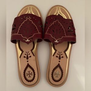 Maroon Tory Burch Slide Sandals
